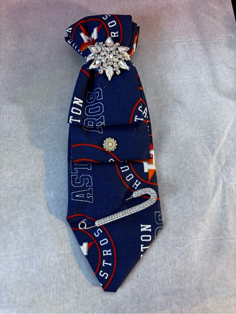 Houston Astros Upcycle Navy Logo Tie with Crystal Brooches
